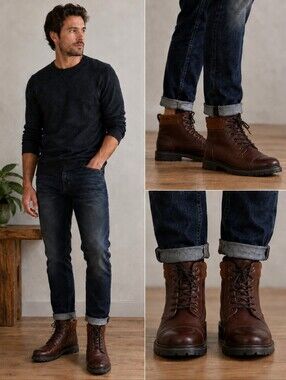 Men's BOOTLEGGER Brown Leather Moto Boots Size US 10/EU 43 Made in Portugal